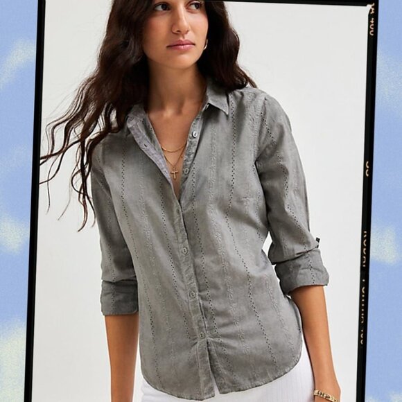NWT BDG Urban Outfitters Cotton Tamarah Slim Eyelet Top in Grey, M - Picture 1 of 10